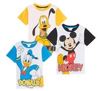 Disney Lot de 3 t-shirts classiques pour enfants Mickey Mouse Dingo Donald en coton pour filles et garçons, multicolore, 4-5 ans