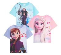 Disney Lot de 3 t-shirts La Reine des Neiges pour filles Elsa Anna en coton, multicolore, 4-5 ans