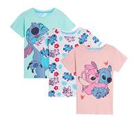 Disney Filles Pack de 3 t-Shirts Lilo et Stitch T-Shirts Enfants Angel Haut d'été à Manches Courtes