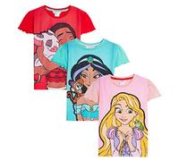 Disney Lot de 3 t-shirts princesse Jasmine Moana Raiponce pour filles - Haut à manches courtes, multicolore, 3-4 ans