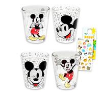 Disney Lot de 4 verres à shot Mickey Mouse - Ensemble de mini verres de 42,5 g avec Mickey Mouse Plus d'autocollants, plus de mini tasses