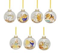 Disney - Lot de 7 Boules de Noël - La Belle et la Bête - Belle, Beast, Gaston, Lumière, Cogsworth, Mme Potts & Chip - Licence Officielle - Décoration