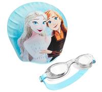 Disney Lunettes de Piscine Enfant - Ensemble Lunettes de Natation Anti Buée et Bonnet de Bain Enfant (Bleu Reine des Neiges, 3-6 Ans)