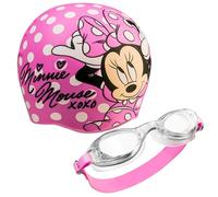Disney Lunettes de Piscine Enfant - Ensemble Lunettes de Natation Anti Buée et Bonnet de Bain Enfant (Rose Minnie, 3-6 Ans)