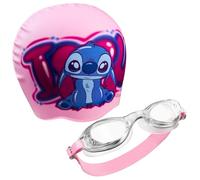 Disney Lunettes de Piscine Enfant - Ensemble Lunettes de Natation Anti Buée et Bonnet de Bain Enfant (Rose Stitch, 6-14 Ans)