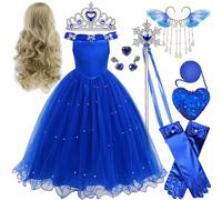 Disney luxe cendrillon bleu foncé gonflé dentelle épaules dénudées longueur robe de princesse pour fille Cosplay cendrillon tenues ensemble fête Cinderella Suit 1