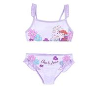 Disney Maillot de bain Bikini 2 pièces pour filles Frozen, avec Elsa et Anna, décorations florales et volants, lilas, 4 ans
