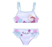 Disney Maillot de bain Bikini 2 pièces pour filles Frozen, avec Elsa et Anna, décorations florales et volants, bleu, 4 ans