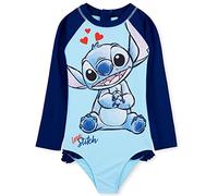 Disney Maillot de Bain Fille, 1 Pièce Maillot de Bain Manche Longue Enfant Set (Bleu Clair Stitch, 9-10 Ans)