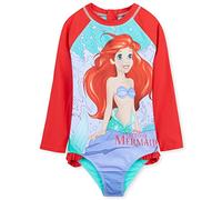 Disney Maillot de Bain Fille, 1 Pièce Maillot de Bain Manche Longue Enfant Set (Rouge Ariel, 7-8 Ans)