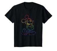 Disney Mickey And Friends Rainbow Outline Classic Pose T-Shirt, Enfant, Noir, 10 ans