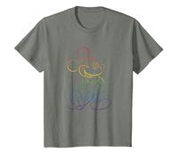 Disney Mickey And Friends Rainbow Outline Classic Pose T-Shirt, Enfant, Vert kaki chiné, 12 ans
