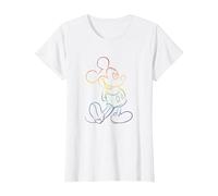 Disney Mickey And Friends Rainbow Outline Classic Pose T-Shirt, Femme, Blanc, L