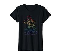 Disney Mickey And Friends Rainbow Outline Classic Pose T-Shirt, Femme, Noir, S