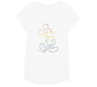 Disney Mickey And Friends Rainbow Outline Classic Pose T-Shirt, Fille, Blanc, M