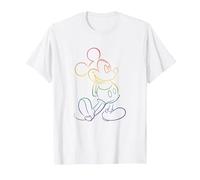 Disney Mickey And Friends Rainbow Outline Classic Pose T-Shirt, Homme, Blanc, L