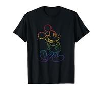 Disney Mickey And Friends Rainbow Outline Classic Pose T-Shirt, Homme, Noir, S