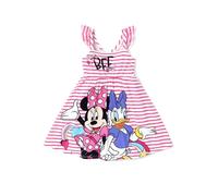 Disney Mickey and Friends Robe d'été à manches volantées et rayures pour enfant, Rouge, 5-6 ans