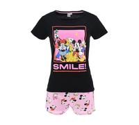 Disney Mickey and Friends T-Shirt et Short pour Femme, Pyjama Coton Ensemble 2 Pièces Minnie Mickey Donald Daisy Pluto et Dingo | Taille L | Noir
