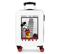 Disney Mickey et Minnie Travel the World Italie Valise Cabine Blanche 38x55x20 cms ABS Rigide Serrure à combinaison latérale 34L 2 kgs 4 Double roues bagage à main