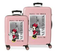 Disney Mickey et Minnie Travel the World New York Ensemble Valise Nude 55/68 cm ABS Rigide Fermeture Latérale 104L 6 kgs 4 Double Roues Bagage à Main