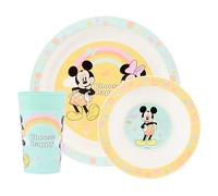 Disney Mickey & Friends Service de table 3 pièces en polypropylène pour enfant - Assiette, bol et gobelet à motif Mickey Mouse et Minnie Mouse - Passe au micro-ondes et au lave-vaisselle - Convient