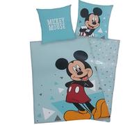 Disney Mickey, Lot 2 pièces, Housse De Couette 140x200 cm, + Taie Oreiller 60x60 cm, Couverture, Coton, Résistant Lavage, Imprimé Héroïque, Modèle MIC9004-BLUE-140x200