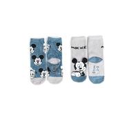 Disney Mickey Mouse 3D ABS Lot de 2 paires de chaussettes douillettes d'hiver antidérapantes pour garçon Gris/bleu, gris/bleu, 27-30