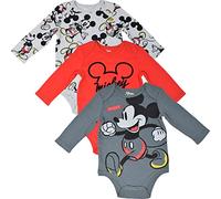 Disney Mickey Mouse Baby Boys Creeper Short Sleeve 3 Pack Bodysuits 3-6 Months Red/Grey