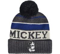 Disney Mickey Mouse Bonnet d'hiver en Tricot rayé avec Manchette et Pompon Noir Taille Unique, Noir, Taille Unique