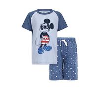 Disney Mickey Mouse Boy's 2-Piece Short Set with Raglan Shirt and Allover Print Shorts, Blue, Size 5