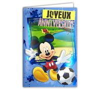 DISNEY MICKEY MOUSE Carte Joyeux Anniversaire Ballon de Football Bleu Brillant Enveloppe Bleue Intérieur Illustré Jouer au Parc Bateau Voilier Eau 1 an de plus Bravo Amis Copains Garçon Enfant 170177
