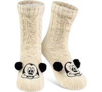 Disney Mickey Mouse Chaussettes d'intérieur en tricot avec oreilles et doublure Sherpa pour femme Chaussettes douillettes d'hiver chaudes pour femme Taille unique Blanc, Blanc., 38/43 EU