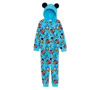 Disney Mickey Mouse Combinaison avec capuche oreilles 3D tout-en-un pour garçons et filles, bleu, 5-6 ans