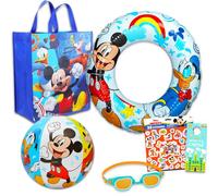Disney Mickey Mouse Ensemble de 6 jouets de piscine Disney avec balle de plage Mickey Bouée de natation, lunettes et sac à cordon + autocollants et plus encore (coffret cadeau Mickey Mouse)