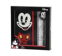 Disney Mickey Mouse Face-Coffret Cadeau avec Journal et Stylo à Bille Fashion, Noir, 22,4 x 23,2 cm