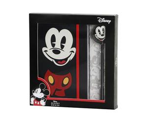 Disney Mickey Mouse Face-Coffret Cadeau avec Journal et Stylo à Bille Fashion, Noir, 22,4 x 23,2 cm