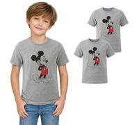Disney Mickey Mouse Lot de 2 t-shirts à manches courtes pour garçon - 93 % coton - Produit officiel - Gris et bleu - Pour tout-petits et écoliers, gris, 122-128