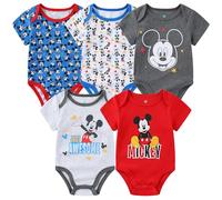 Disney Mickey Mouse Lot de 5 bodies à manches courtes pour garçon - Gris/noir/rouge/bleu, Mickey Mouse, 0-3 mois