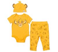 Disney Mickey Mouse Minnie Mouse Roi Lion Winnie l'ourson Ensemble 3 pièces pour bébé Body Pantalon et chapeau Ensemble nouveau-né à nourrisson, Simba, 12 mois