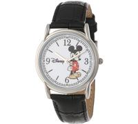 Disney Mickey Mouse Montre Classique à Quartz analogique pour Adulte avec Bracelet en Cuir, Argenté/Acier, Montres pour Enfants