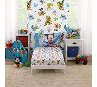 Disney Mickey Mouse Parure de lit 2 pièces pour enfant avec drap-housse et taie d'oreiller réversible Motif Donald Duck, Pluto et Dingo