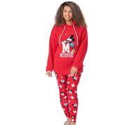 Disney Mickey Mouse Pyjamas pour Femmes Set | Adultes Dames Red Borg Hoodie avec Pantalon Legging | Personnage animé brodé Argent Or | Cadeaux de Marchandise