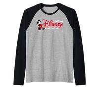 Disney Mickey Mouse Race Car Driver Racing Flag Script Logo Manche Raglan