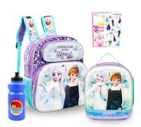 Disney Mini sac à dos avec boîte à déjeuner - Ensemble avec petit sac d'école Elsa et Anna de 30,5 cm, sac à déjeuner, autocollants, bouteille d'eau, plus | Petit sac à dos La Reine des Neiges pour