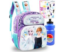 Disney Mini sac à dos La Reine des Neiges pour filles - Ensemble avec sac d'école en toile Elsa et Anna de 30,5 cm avec bouteille d'eau, autocollants, plus | Ensemble sac à dos La Reine des Neiges