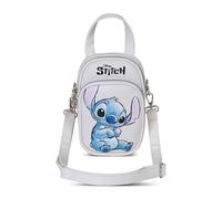 Disney Mini sac bandoulière Stitch avec double poche - Petit sac pour femme 20 x 15 x 7 cm - Design compact beige avec sangle réglable et fermetures éclair