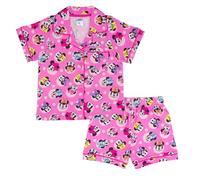 Disney Minnie Mouse, 100% Coton, Boutonnage Ensemble de Pyjama à Manches Courtes, Pink, 6-7 Ans: 122cm, Rose
