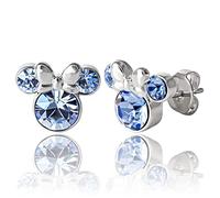 Disney Minnie Mouse Birthstone Jewelry, Silver Plated Crystal Stud Earrings for Women and Girls Mickey's 90th Birthday Anniversary
