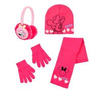 Disney Minnie Mouse Bonnet, écharpe, Gants et Cache-Oreilles pour Filles, Chapeau d'hiver à Paillettes pour Enfants, Cadeau pour Filles | Fuchsia